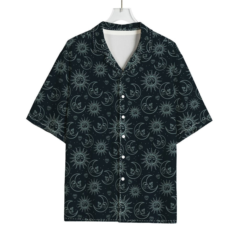 Blue Sun And Moon Pattern Print Rayon Hawaiian Shirt