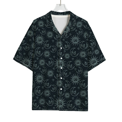 Blue Sun And Moon Pattern Print Rayon Hawaiian Shirt