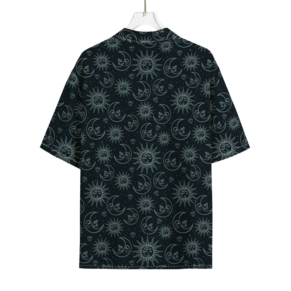 Blue Sun And Moon Pattern Print Rayon Hawaiian Shirt