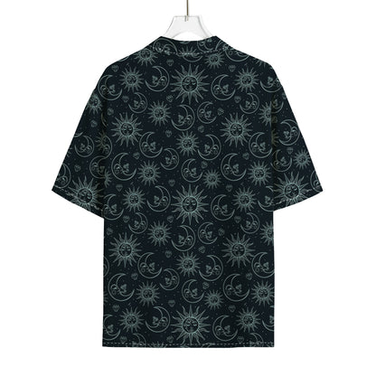 Blue Sun And Moon Pattern Print Rayon Hawaiian Shirt