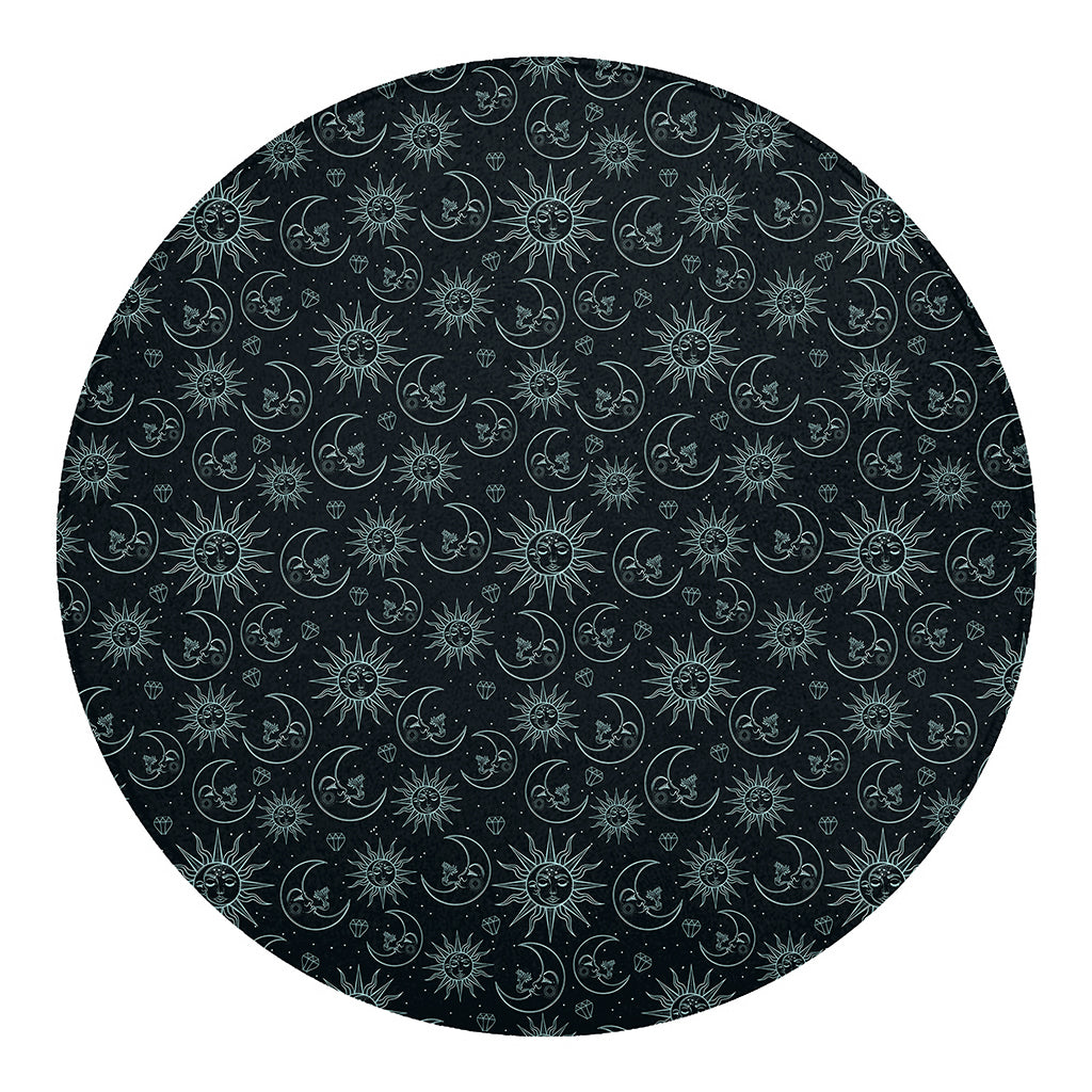 Blue Sun And Moon Pattern Print Round Blanket