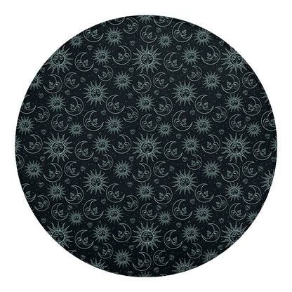 Blue Sun And Moon Pattern Print Round Blanket