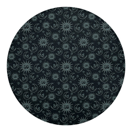 Blue Sun And Moon Pattern Print Round Blanket