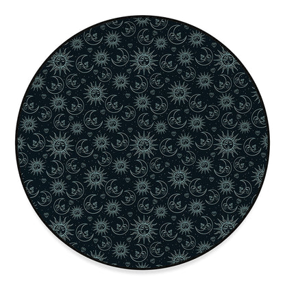 Blue Sun And Moon Pattern Print Round Floor Mat
