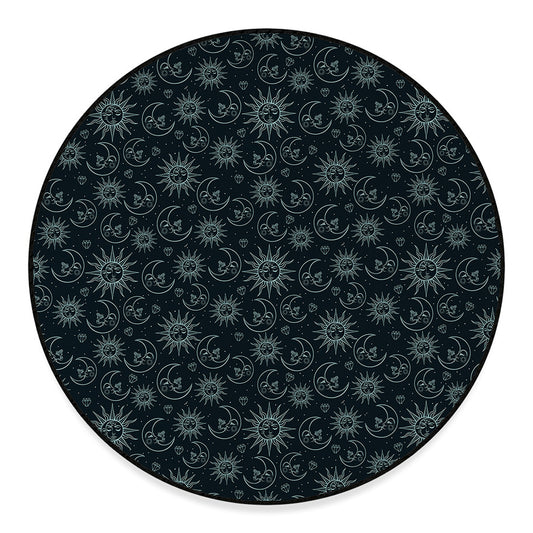 Blue Sun And Moon Pattern Print Round Floor Mat