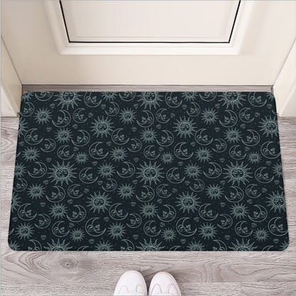 Blue Sun And Moon Pattern Print Rubber Doormat