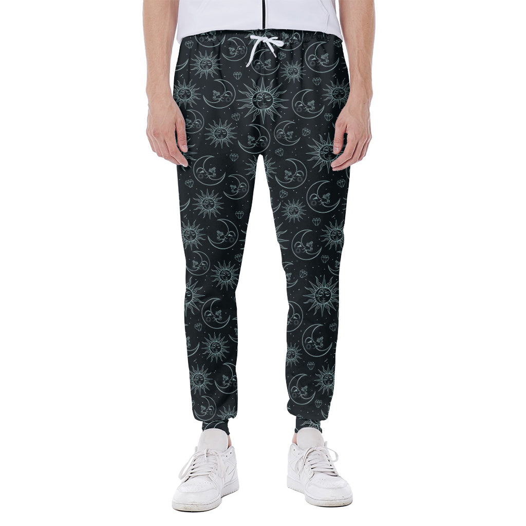 Blue Sun And Moon Pattern Print Scuba Joggers