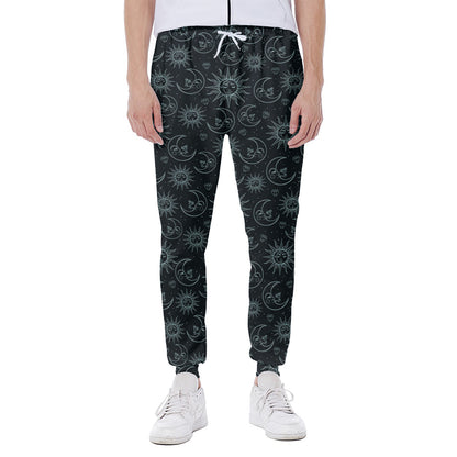 Blue Sun And Moon Pattern Print Scuba Joggers