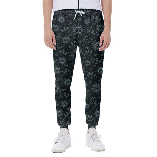 Blue Sun And Moon Pattern Print Scuba Joggers