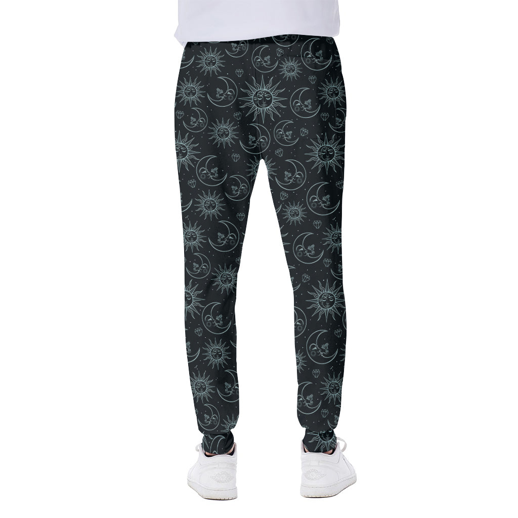 Blue Sun And Moon Pattern Print Scuba Joggers