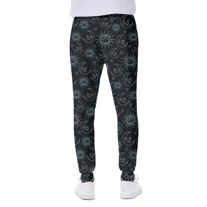 Blue Sun And Moon Pattern Print Scuba Joggers