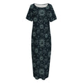 Blue Sun And Moon Pattern Print Short Sleeve Long Nightdress