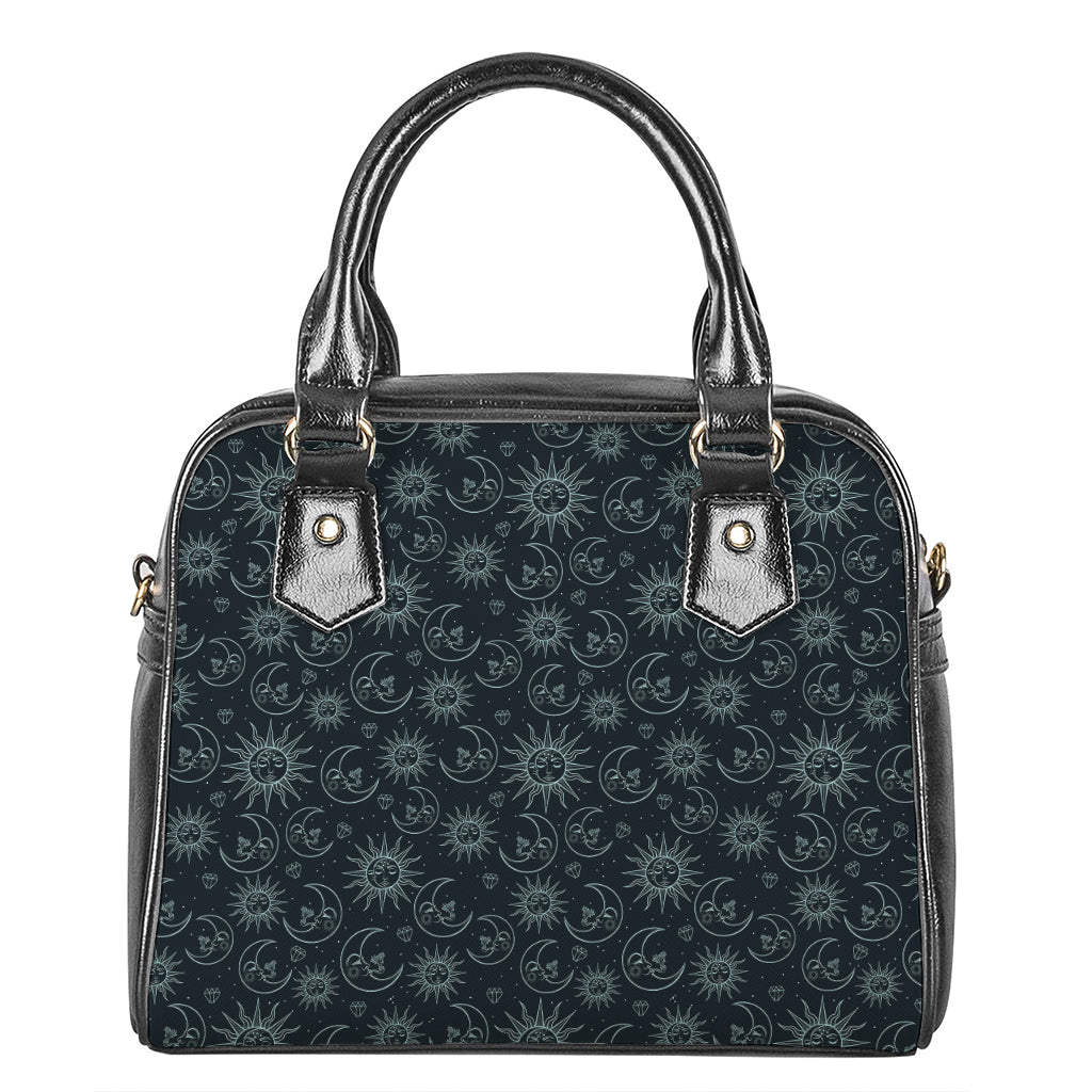 Blue Sun And Moon Pattern Print Shoulder Handbag