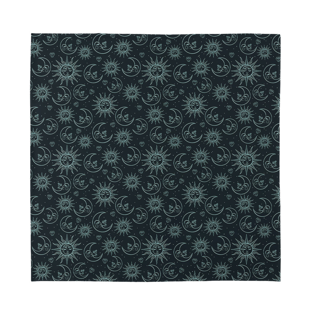 Blue Sun And Moon Pattern Print Silk Bandana
