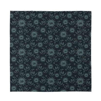 Blue Sun And Moon Pattern Print Silk Bandana