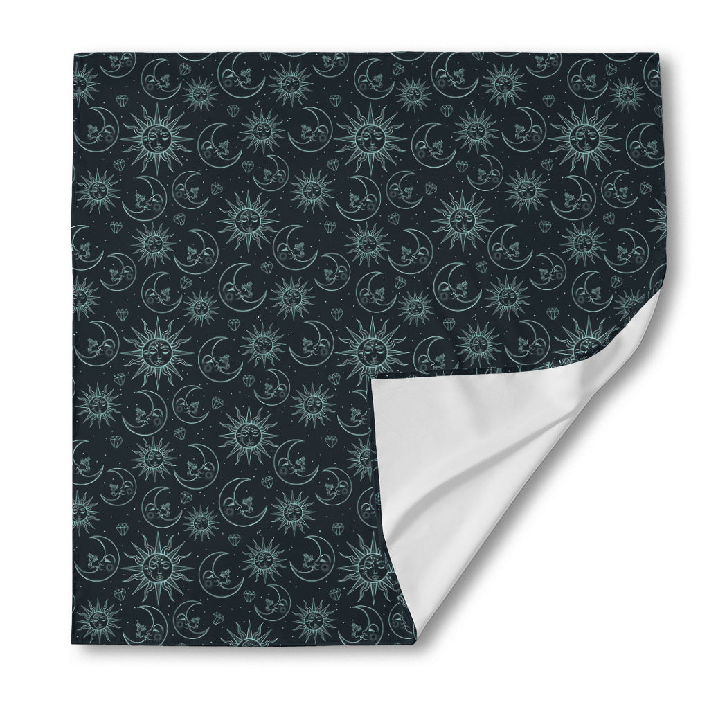 Blue Sun And Moon Pattern Print Silk Bandana