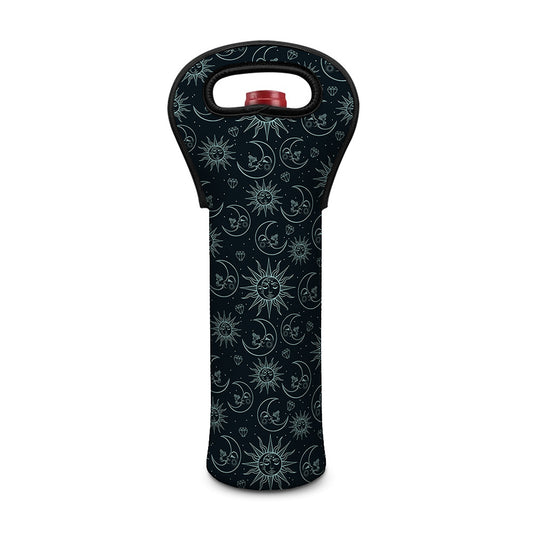 Blue Sun And Moon Pattern Print Single Neoprene Wine Tote