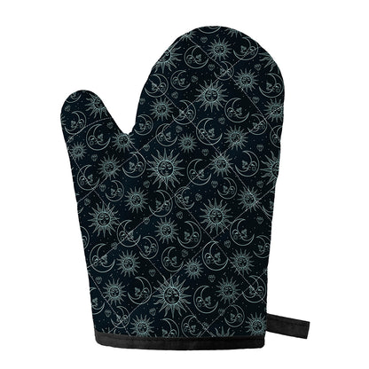 Blue Sun And Moon Pattern Print Single Oven Mitt