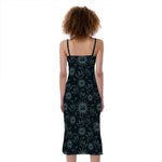 Blue Sun And Moon Pattern Print Slim Fit Midi Cami Dress
