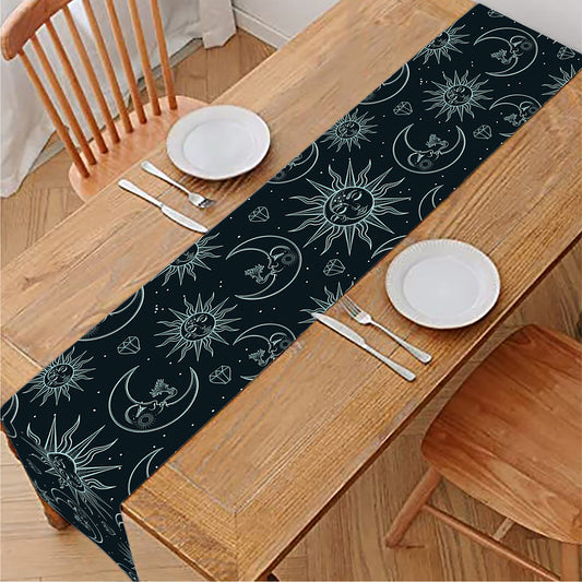 Blue Sun And Moon Pattern Print Table Runner