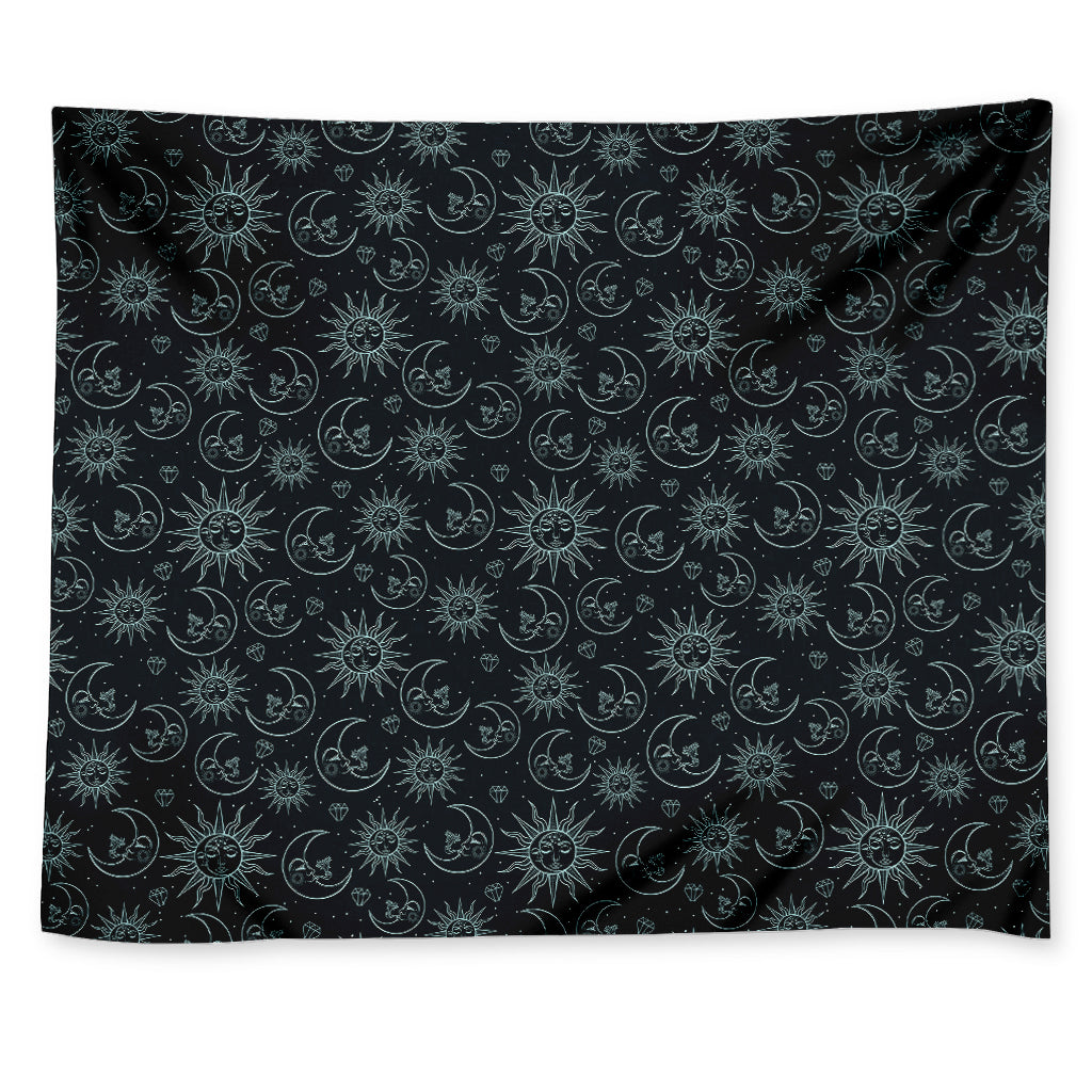 Blue Sun And Moon Pattern Print Tapestry