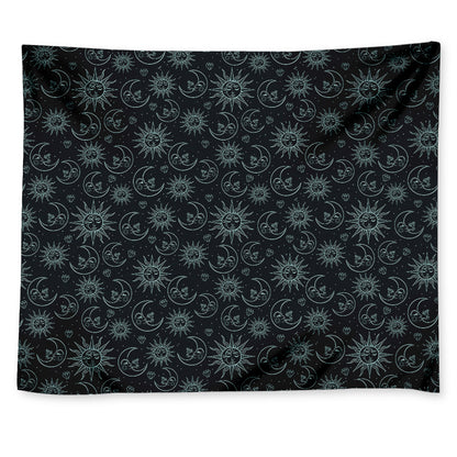 Blue Sun And Moon Pattern Print Tapestry