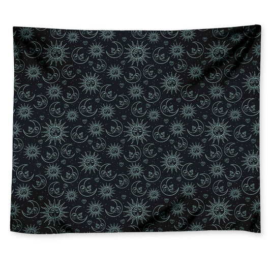Blue Sun And Moon Pattern Print Tapestry