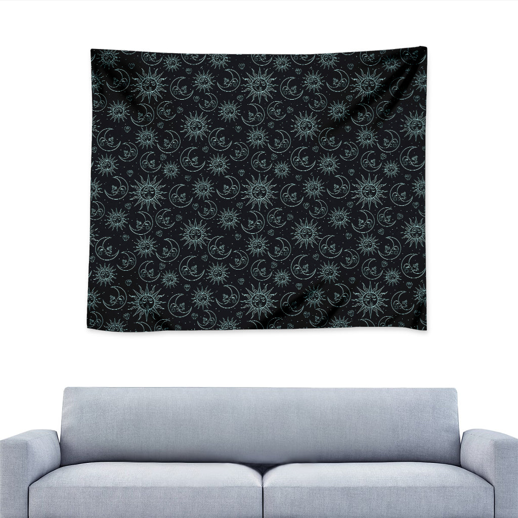 Blue Sun And Moon Pattern Print Tapestry