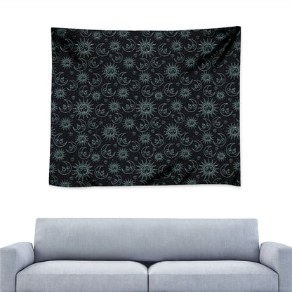 Blue Sun And Moon Pattern Print Tapestry