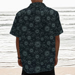 Blue Sun And Moon Pattern Print Textured Short Sleeve Shirt