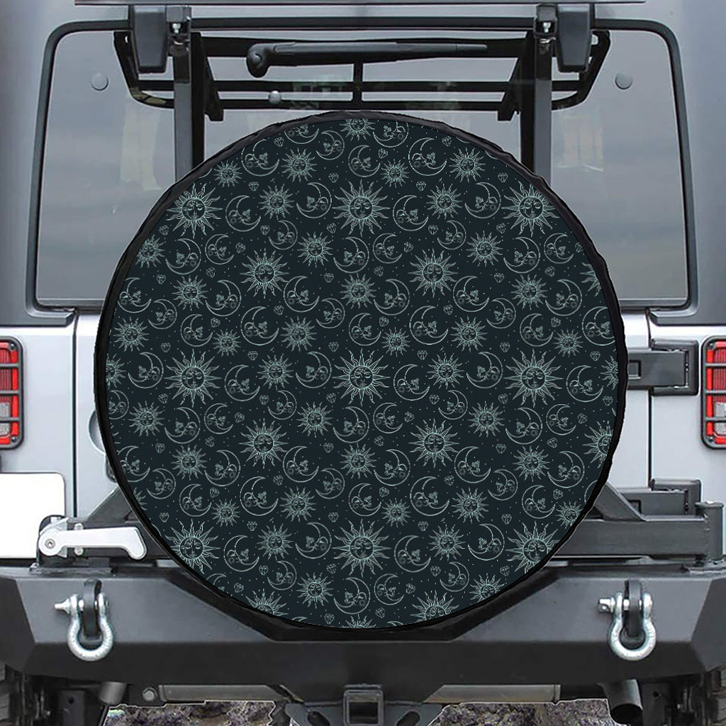 Blue Sun And Moon Pattern Print Tire Cover