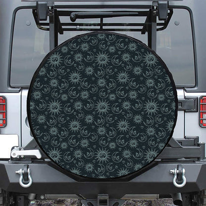 Blue Sun And Moon Pattern Print Tire Cover