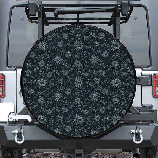 Blue Sun And Moon Pattern Print Tire Cover
