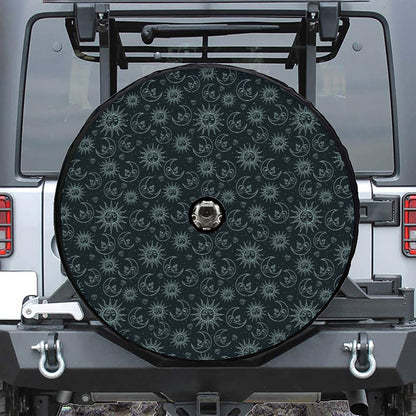 Blue Sun And Moon Pattern Print Tire Cover With Camera Hole