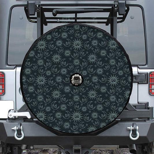 Blue Sun And Moon Pattern Print Tire Cover With Camera Hole