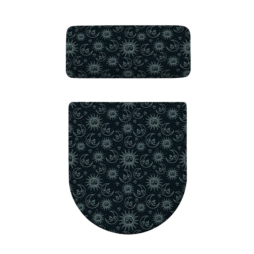 Blue Sun And Moon Pattern Print Toilet Lid And Tank Cover Set