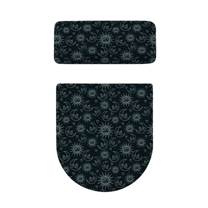 Blue Sun And Moon Pattern Print Toilet Lid And Tank Cover Set