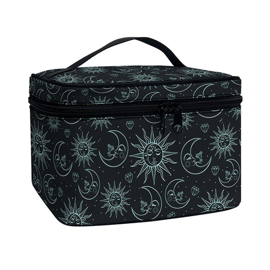 Blue Sun And Moon Pattern Print Travel Makeup Bag