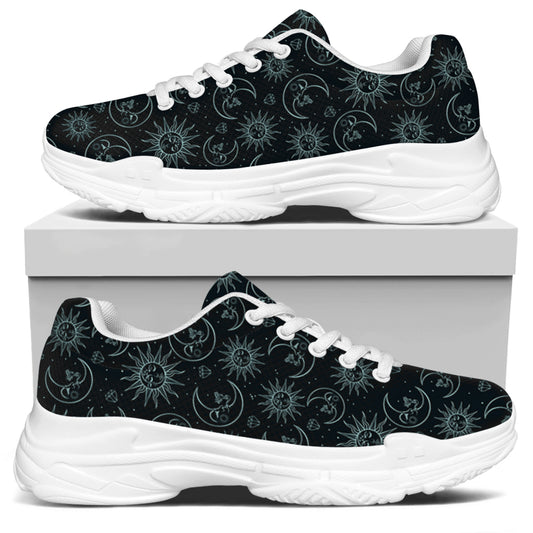 Blue Sun And Moon Pattern Print White Chunky Shoes