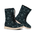Blue Sun And Moon Pattern Print Winter Boots