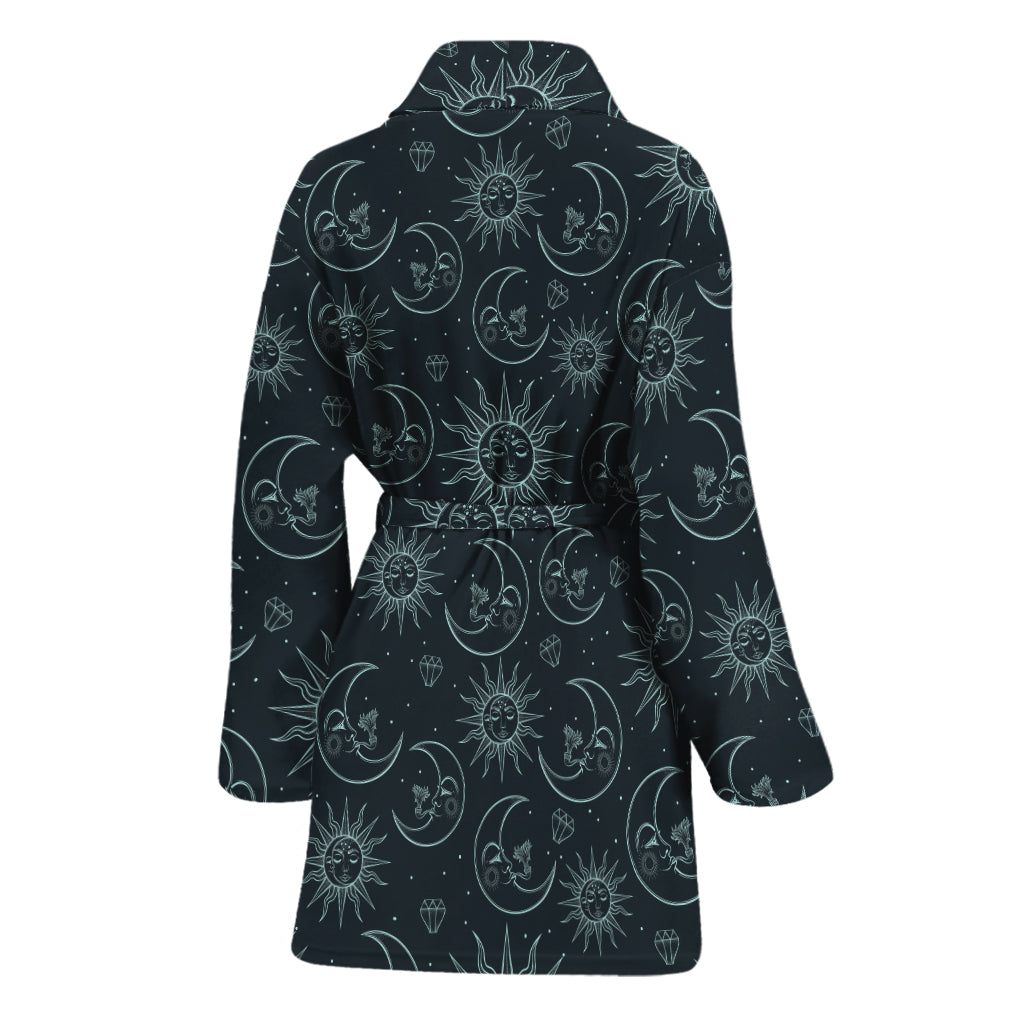 Blue Sun And Moon Pattern Print Women's Bathrobe