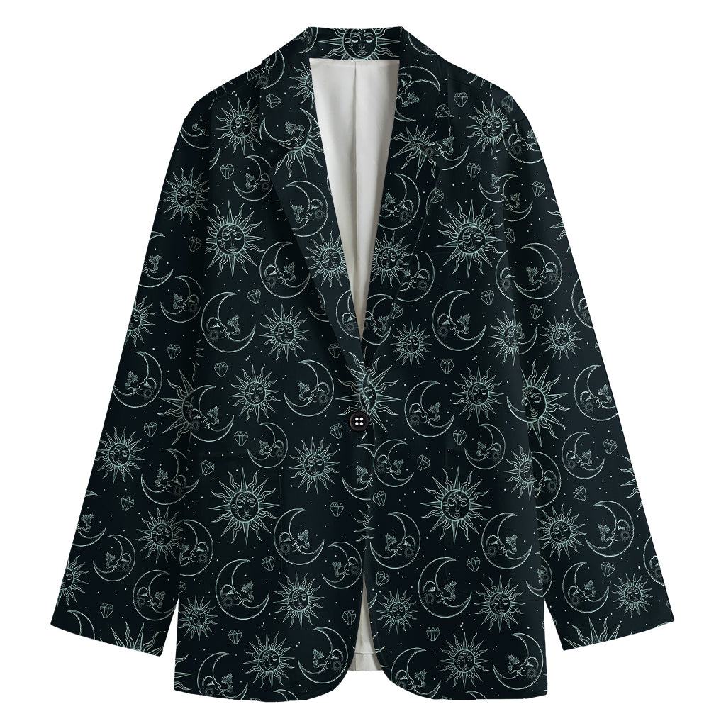 Blue Sun And Moon Pattern Print Women's Blazer