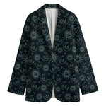 Blue Sun And Moon Pattern Print Women's Blazer