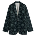 Blue Sun And Moon Pattern Print Women's Cotton Blazer