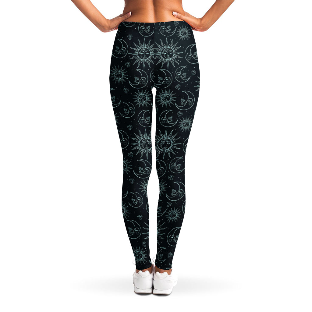 Blue Sun And Moon Pattern Print Women's Leggings