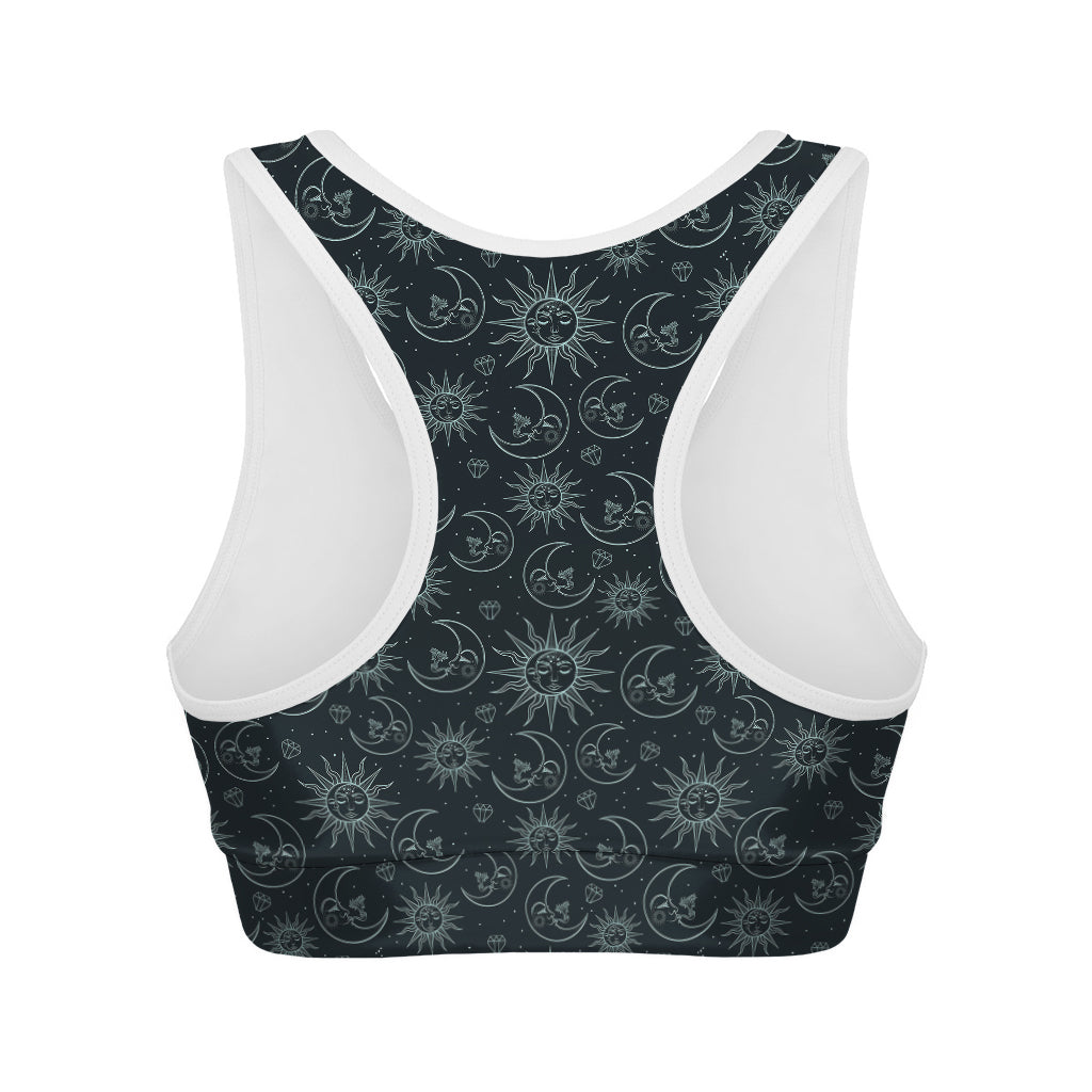 Blue Sun And Moon Pattern Print Women's Sports Bra
