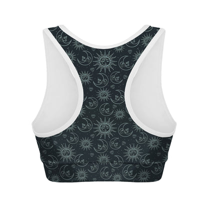 Blue Sun And Moon Pattern Print Women's Sports Bra