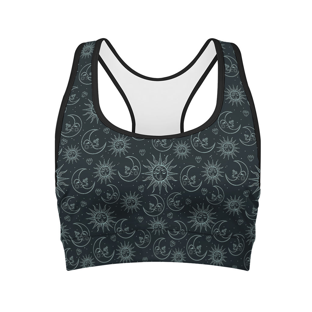 Blue Sun And Moon Pattern Print Women's Sports Bra