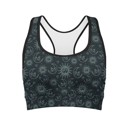 Blue Sun And Moon Pattern Print Women's Sports Bra