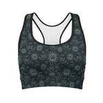 Blue Sun And Moon Pattern Print Women's Sports Bra